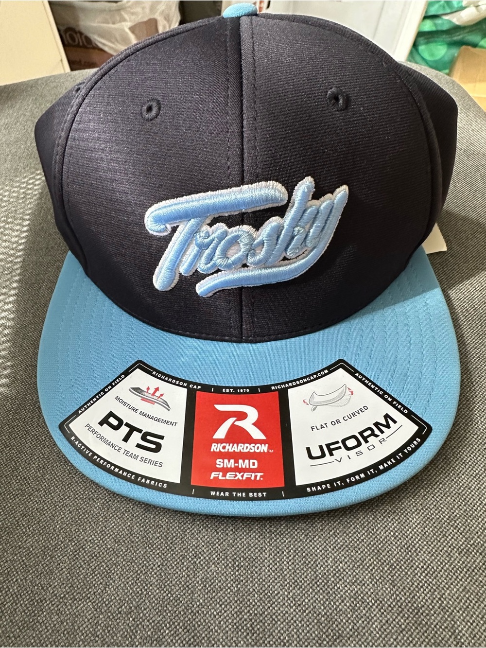 Richardson Flexfit Trosky Script On-Field Baseball Cap Hat - Navy & Light Blue